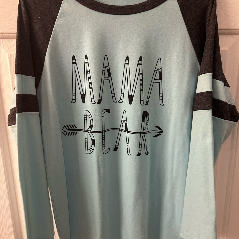 Mama Bear Light Blue and Black Raglan Shirt